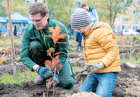 Die freiwilligen Helfer hatten viel Spaß beim Baumpflanzen. Hierbei wurden sie von Fachleuten der Landesforst unterstützt, Fotos: Klima Allianz Schwerin e.V./ Stephanie Mottl