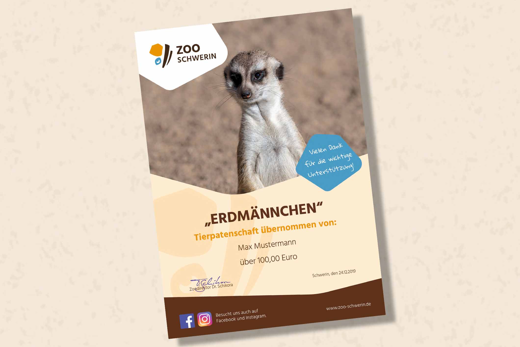 Muster einer Tierpatenschaft-Urkunde, Foto: Zoo Schwerin